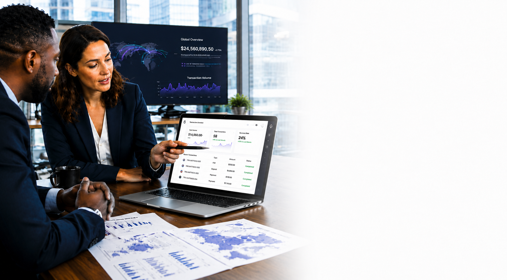 Two specialists collaborating on a cross-border FX execution plan